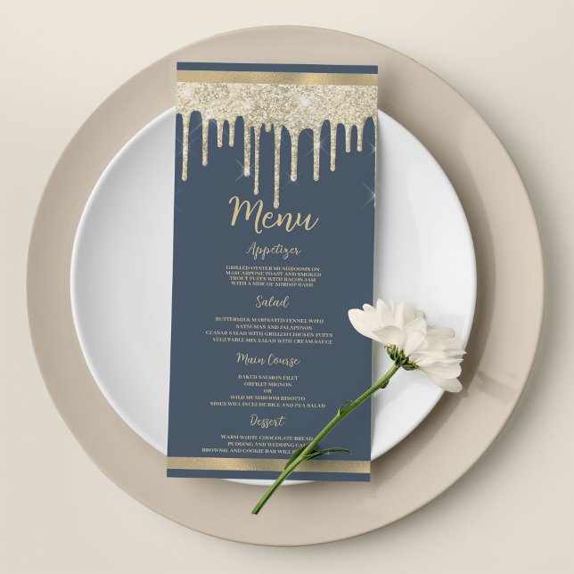 Programme Parties scintillant en or bleu mauve goutte Mariag (Mauve blue gold glitter drips luxury Wedding Menu)