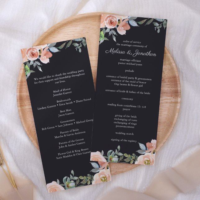 Programme Peach Green Navy Pastel Floral Wedding Program (Créateur téléchargé)