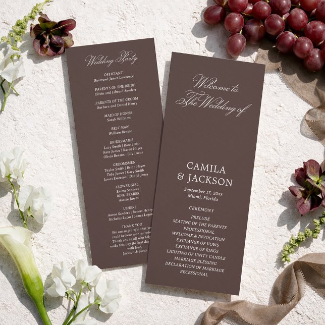 Programme plat de cérémonie de mariage marron (Créateur téléchargé)