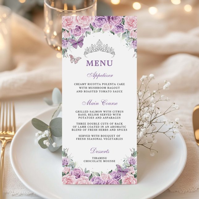 Programme Plat violet Lilac Pale Rose Floral Quinceañera XV  (Créateur téléchargé)