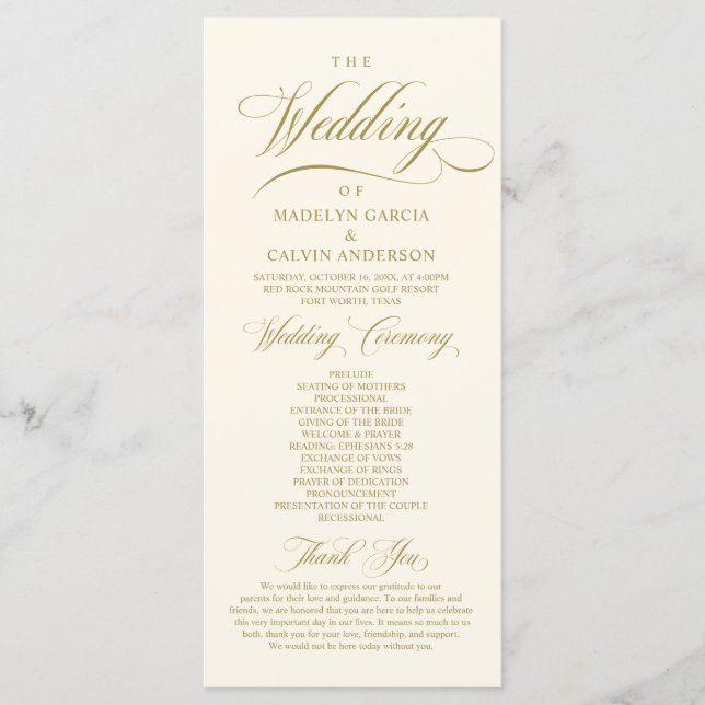 Programme pliable de mariage élégant classique (Devant)
