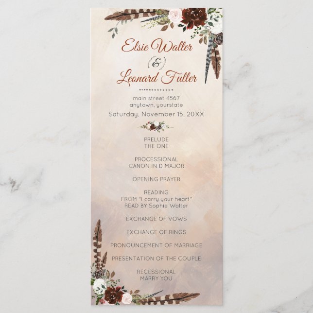 Programme Plumes rustiques de bois et fleurs florales (Devant)
