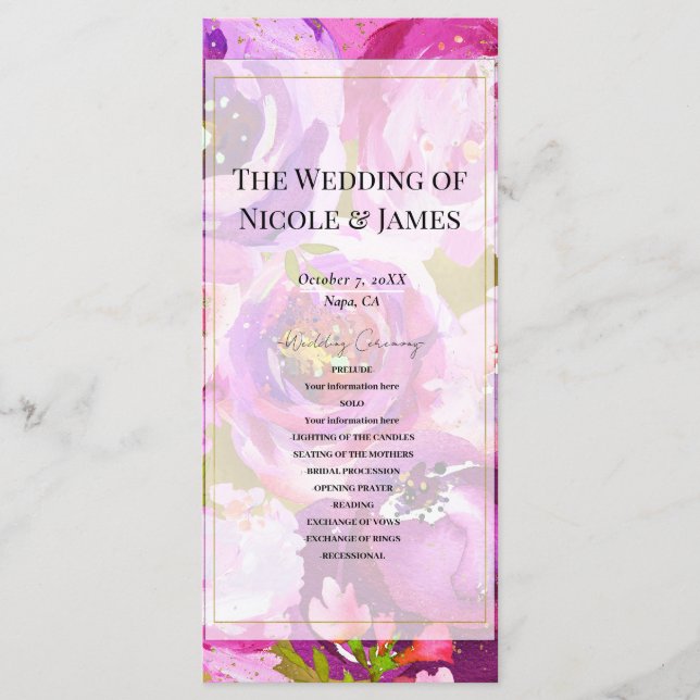 Programme Pops of Pink Purple Vibrant Floral Wedding Program (Devant)