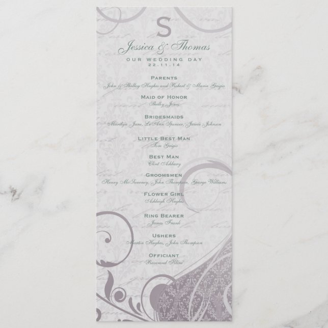 Programme Poster rustique : Subtle Turquoise Purple Wedding  (Devant)