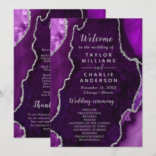 Programme Purple and Silver Agate Wedding Program (Devant / Derrière)