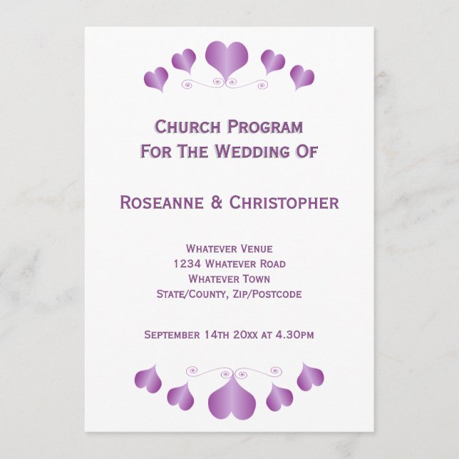 Programme Purple Hearts Design Wedding (Devant)