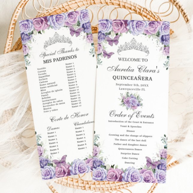 Programme Purple Lilac Floral Quinceañera Ordre des événemen (Créateur téléchargé)