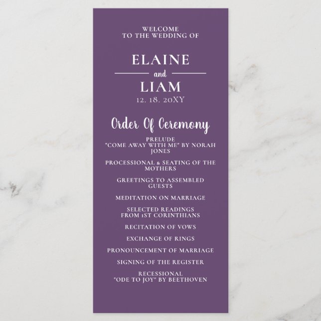 Programme Purple Simple Calligraphie Moderne Mariage (Devant)