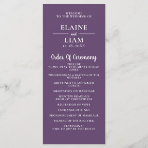 Programme Purple Simple Calligraphie Moderne Mariage