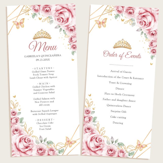 Programme Quinceanera Floral Or Rose Menu (Créateur téléchargé)