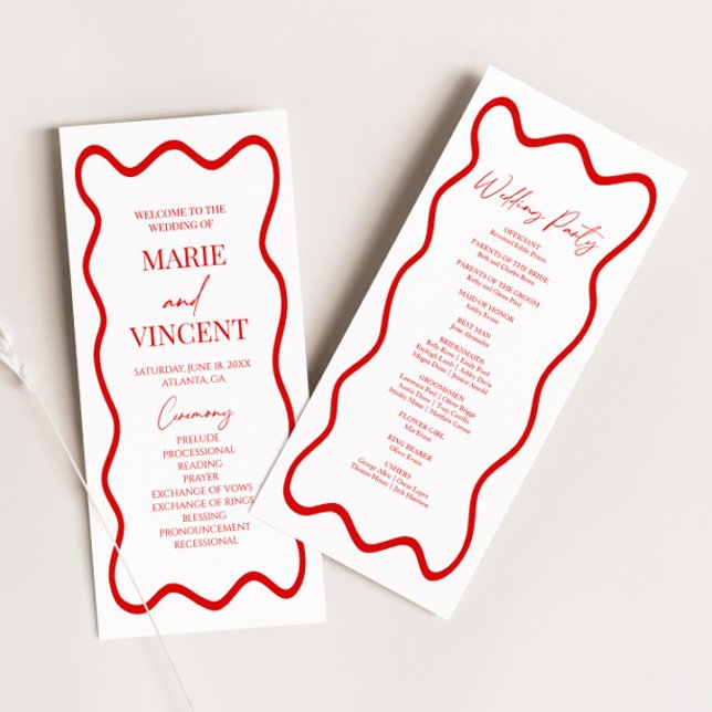 Programme Red White Elegant Wavy Border Wedding (Créateur téléchargé)