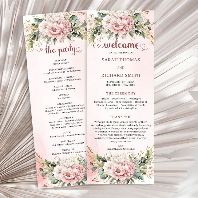 Programme Refined Blush Pink Floral Greenery Wedding Program (Refined Blush Pink Floral Greenery Wedding Program)