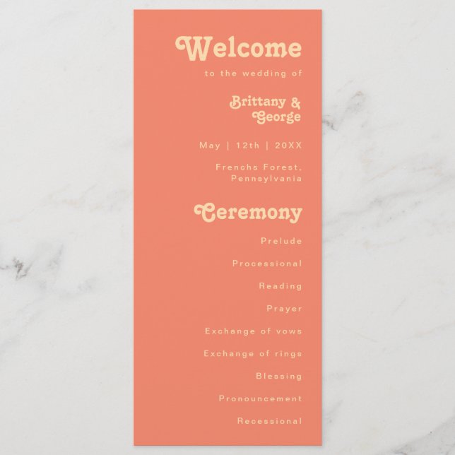 Programme Rétro moderne | Coral Cream Wedding Program (Devant)