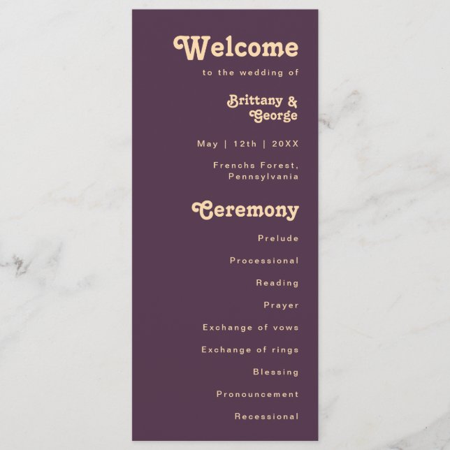 Programme Rétro moderne | Dark Purple Cream Wedding Programm (Devant)