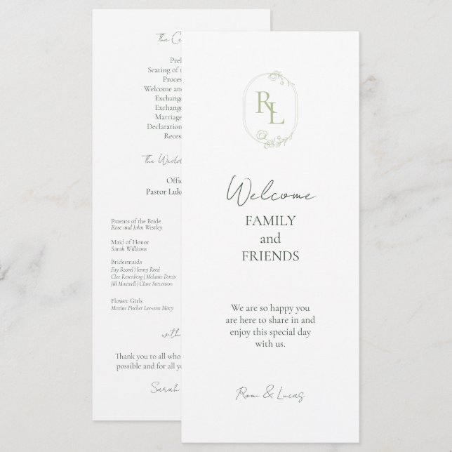 Programme Romantic Chic Initiales Monogrammées Mariage (Devant / Derrière)