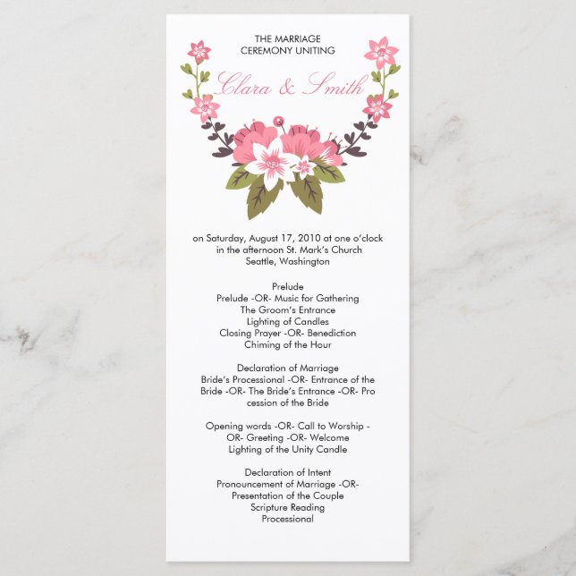 Programme Romantique de mariage floral (Devant)