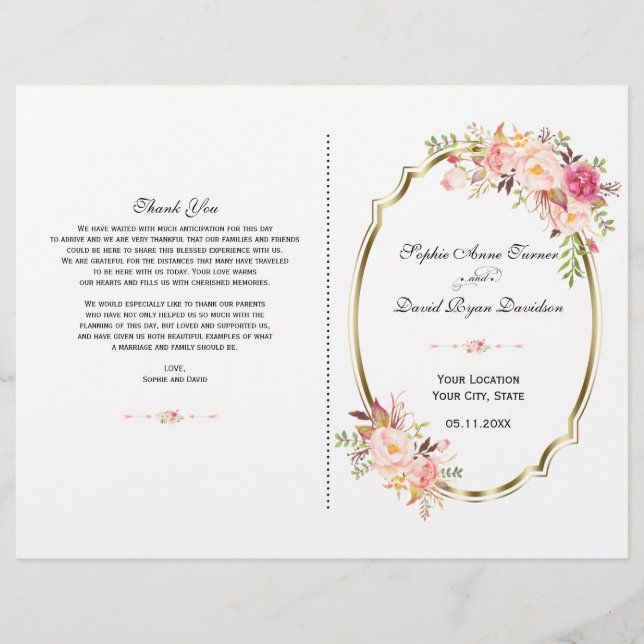 Programme Romantique de mariage rose flou floral o (Devant)