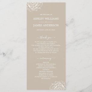 Programme Rose floral chic gris simple minimaliste Mariage