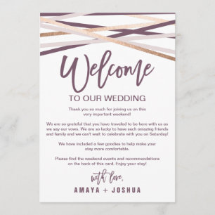 Programme Rose Gold Streamers Bienvenue Lettre & Itinéraire