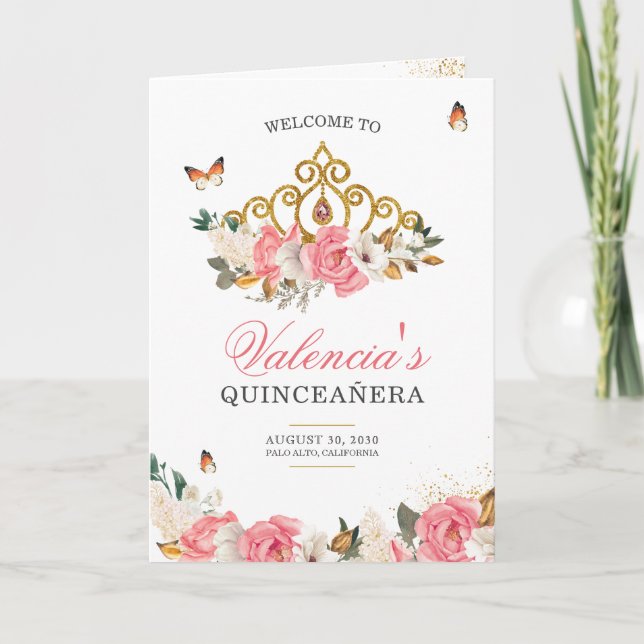 Programme Rose rose Roses Or Tiara Butterfly Quinceanera (Devant)