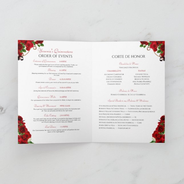 Programme Rose rouge Floral Mariachi Charro Quinceanera (Intérieur)
