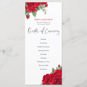 Programme Roses rouges riches Floral Mariage de script éléga