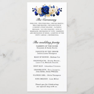 Programme Royal Bleu Jaune Or Mariage métallique Floral