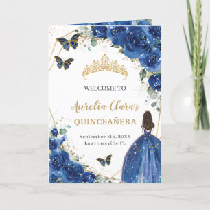 Programme Royal Blue Floral Quinceañera Princess Padrinos