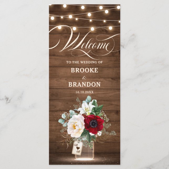Programme Russe Bourgogne Floral Lumières Mason Jar Mariage (Devant)