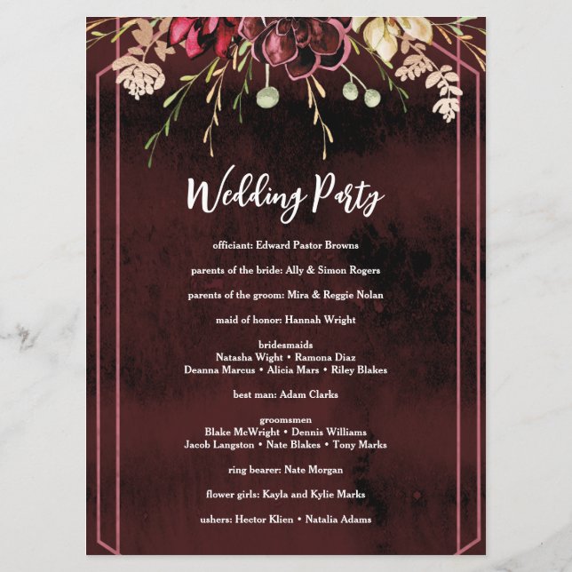 Programme Russe Bourgogne Mariage de calligraphie aquarelle (Dos)