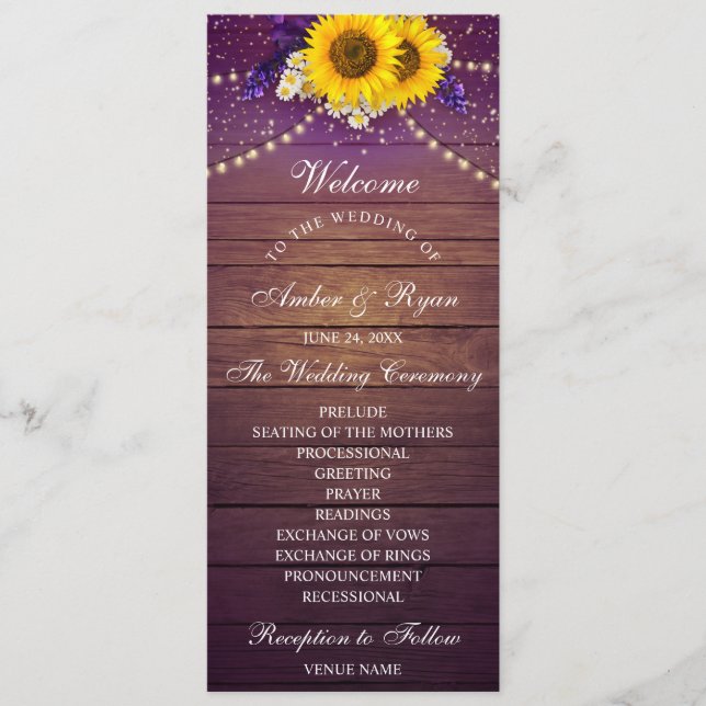 Programme Russe violet Jaune Tournesol Floral Country Grange (Devant)