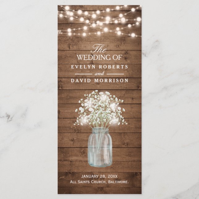 Programme Rustic Baby's Breath Mason Jar Wedding Wedding Pro (Devant)