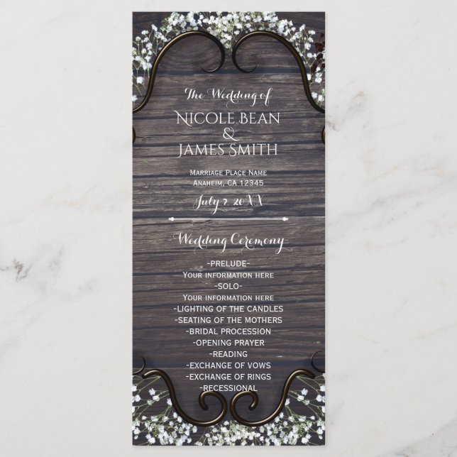 Programme Rustic Country Western Babys Breath & Wood Program (Devant)