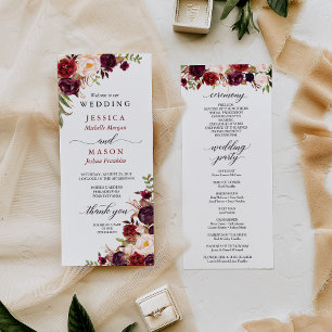 Programme Rustic Marsala Burgundy Wedding Program