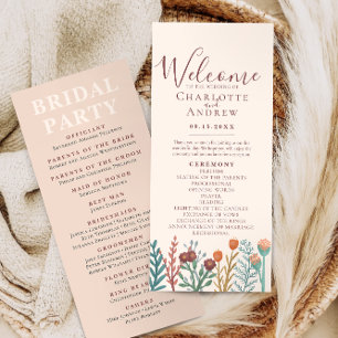 Programme Rustique Boho Fleur sauvage Mariage d'été