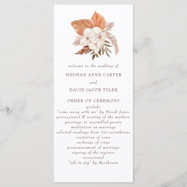 Programme Rustique Boho Pampas Grass Floral Mariage du déser (Devant)