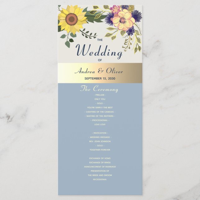 Programme Rustique de mariage floral aquarelle (Devant)
