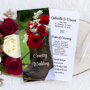 Programme Rustique Rose Cowboy Boots Western Wedding Program