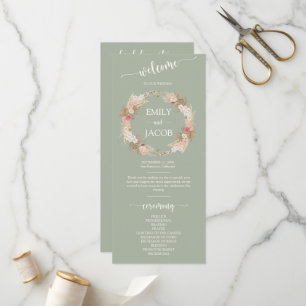 Programme Sage Green Boho Floral Wreath Mariage Flat Program