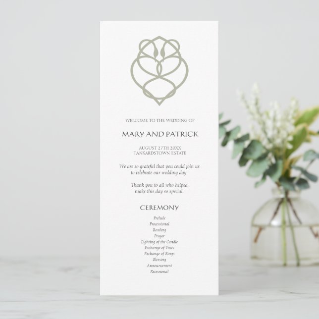 Programme Sage Green Celtic Irlandais Swan Love Knot Mariage (Debout devant)
