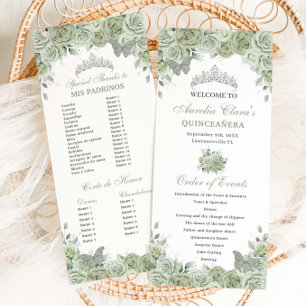 Programme Sage Green Floral Argent Quinceañera Ordre Événeme