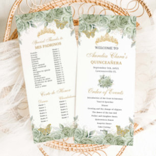 Programme Sage Green Floral or Quinceañera Ordre des événeme