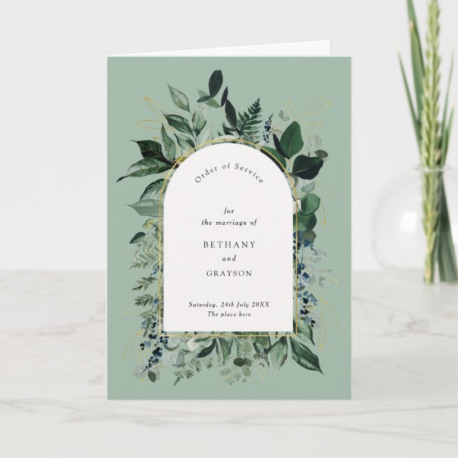 Programme Sage Green Moderne Botanique verdure mariage bifol (Devant)