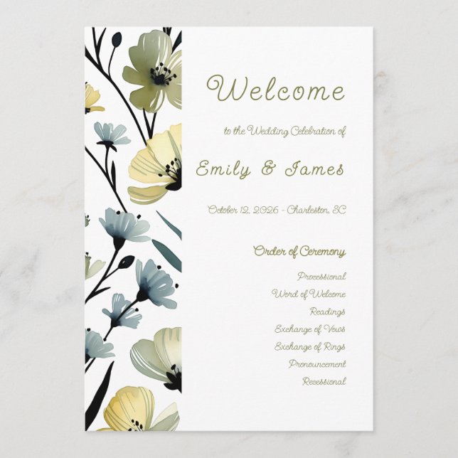 Programme Sage Green & Soft Yellow Botanical Weddin (Devant)