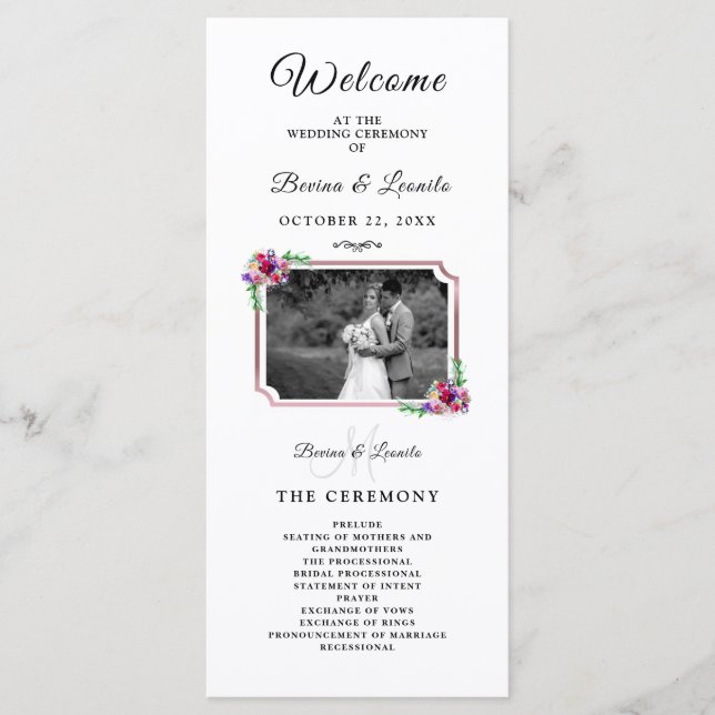Programme Script floral simple |Mariage moderne (Devant)