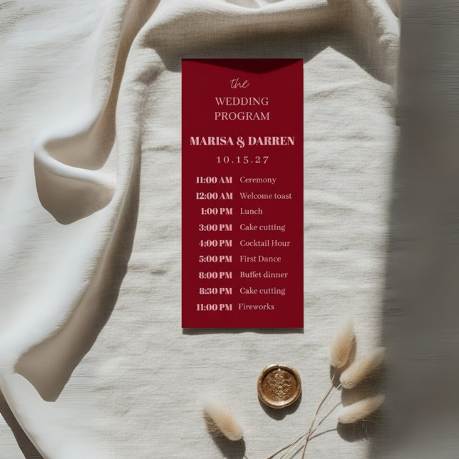 Programme Script manuscrit rose et rouge Mariage personnalis (Créateur téléchargé)