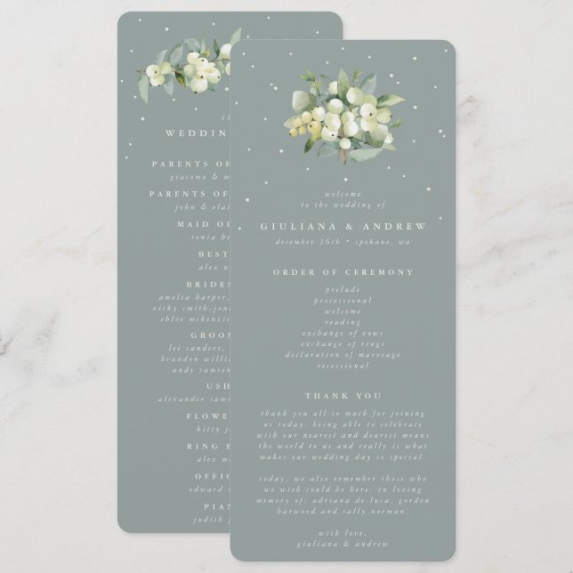 Programme Seafoam Green Snowberry+Eucalyptus Bouquet Mariage (Devant / Derrière)