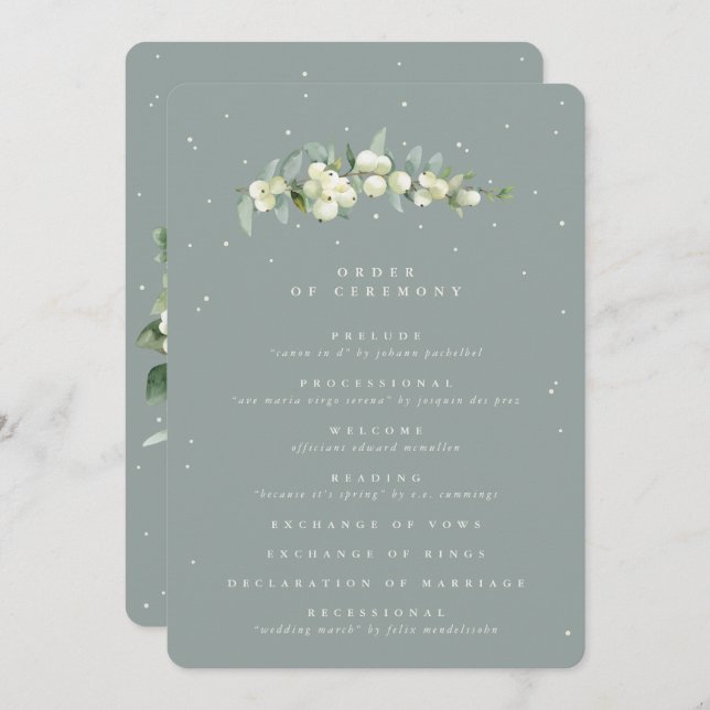 Programme Seafoam Green Snowberry+Eucalyptus Stem Mariage (Devant / Derrière)