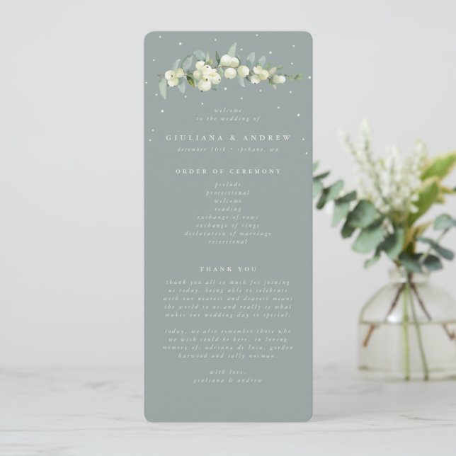 Programme Seafoam Green Snowberry+Eucalyptus Stem Mariage (Debout devant)