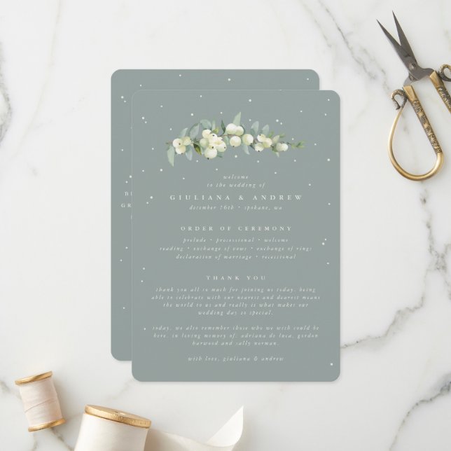 Programme Seafoam Green Snowberry+Eucalyptus Stem Mariage (Devant/Arrière en situation)